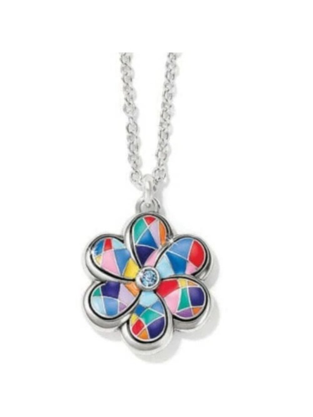 Brighton Colormix Flower Enamel Silver Crystal Pendant Necklace M7598 NWT $98